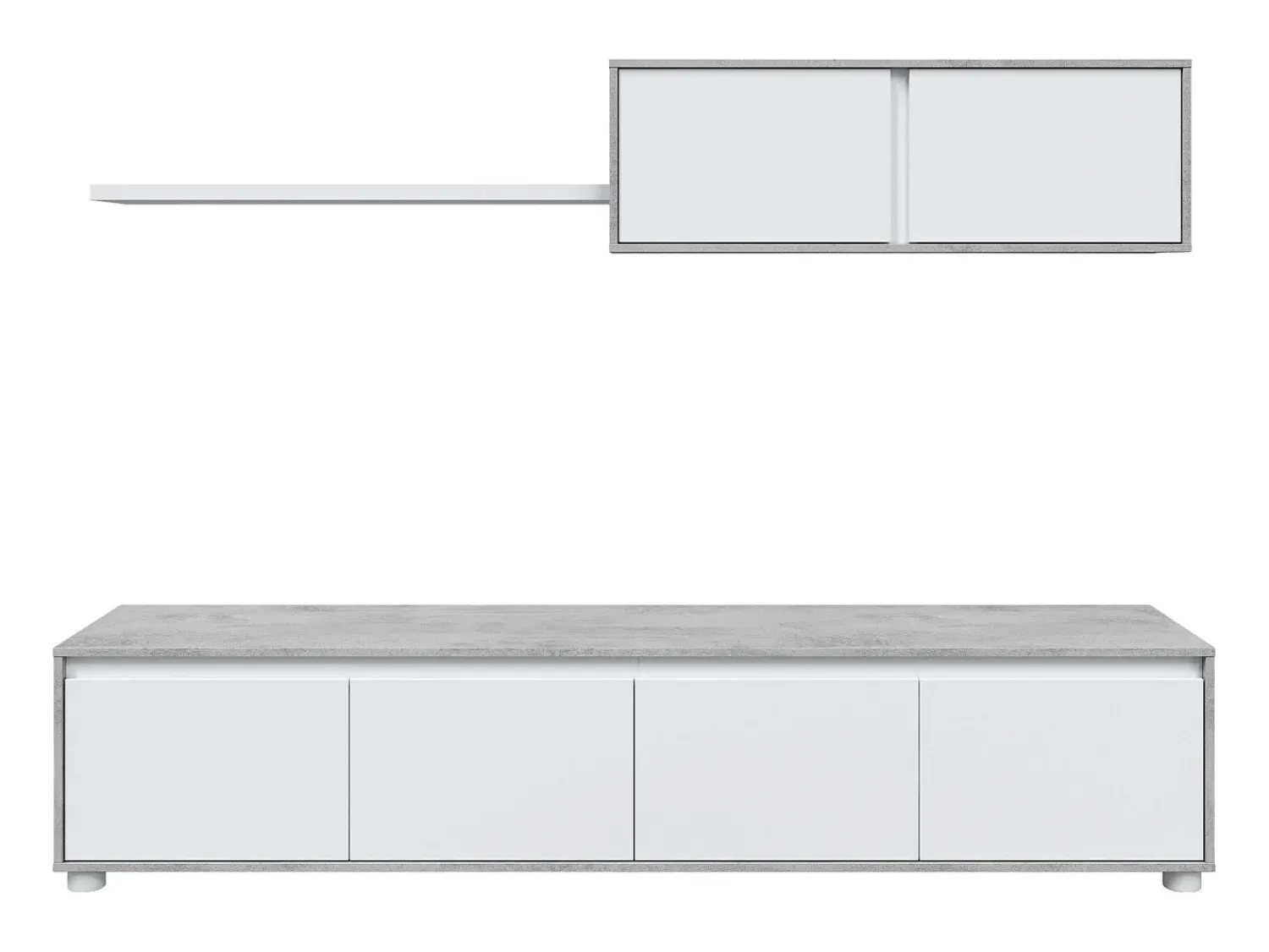 Clearance Dmora Sistema de parede Savannah, móvel de sala de TV, composição de conjunto de sala, conjunto de sala com móvel de parede, 200x41h43 cm, e Cimento Branco