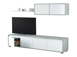 Clearance Dmora Sistema de parede Savannah, móvel de sala de TV, composição de conjunto de sala, conjunto de sala com móvel de parede, 200x41h43 cm, e Cimento Branco