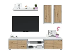 Móvel De Tv|Dmora Sistema de parede Wells, Conjunto de sala, Móveis de sala multiuso, Composição para sala moderna, 200x40h114 cm, e Carvalho Branco