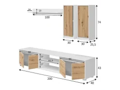 Móvel De Tv|Dmora Sistema de parede Wells, Conjunto de sala, Móveis de sala multiuso, Composição para sala moderna, 200x40h114 cm, e Carvalho Branco