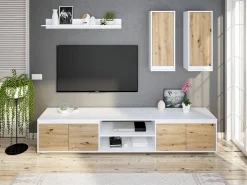 Móvel De Tv|Dmora Sistema de parede Wells, Conjunto de sala, Móveis de sala multiuso, Composição para sala moderna, 200x40h114 cm, e Carvalho Branco