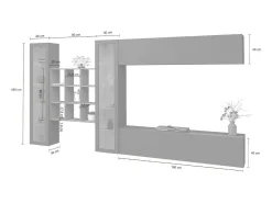 Móvel De Tv*Dmora Sitema de parede Dfancon, conjunto de ala de TV com 4 porta, móvei de ala multiuo com vitrine e luz LED, 100% Fabricado na Itália, 350x30h180 cm, brilhante Branco