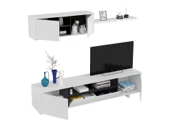 Móvel De Tv|Dmora Sitema de parede Hartford, móvel de ala de TV, compoição do conjunto de ala de etar, conjunto de ala de etar com móvel de parede, 200x41h46 cm, brilhante Branco