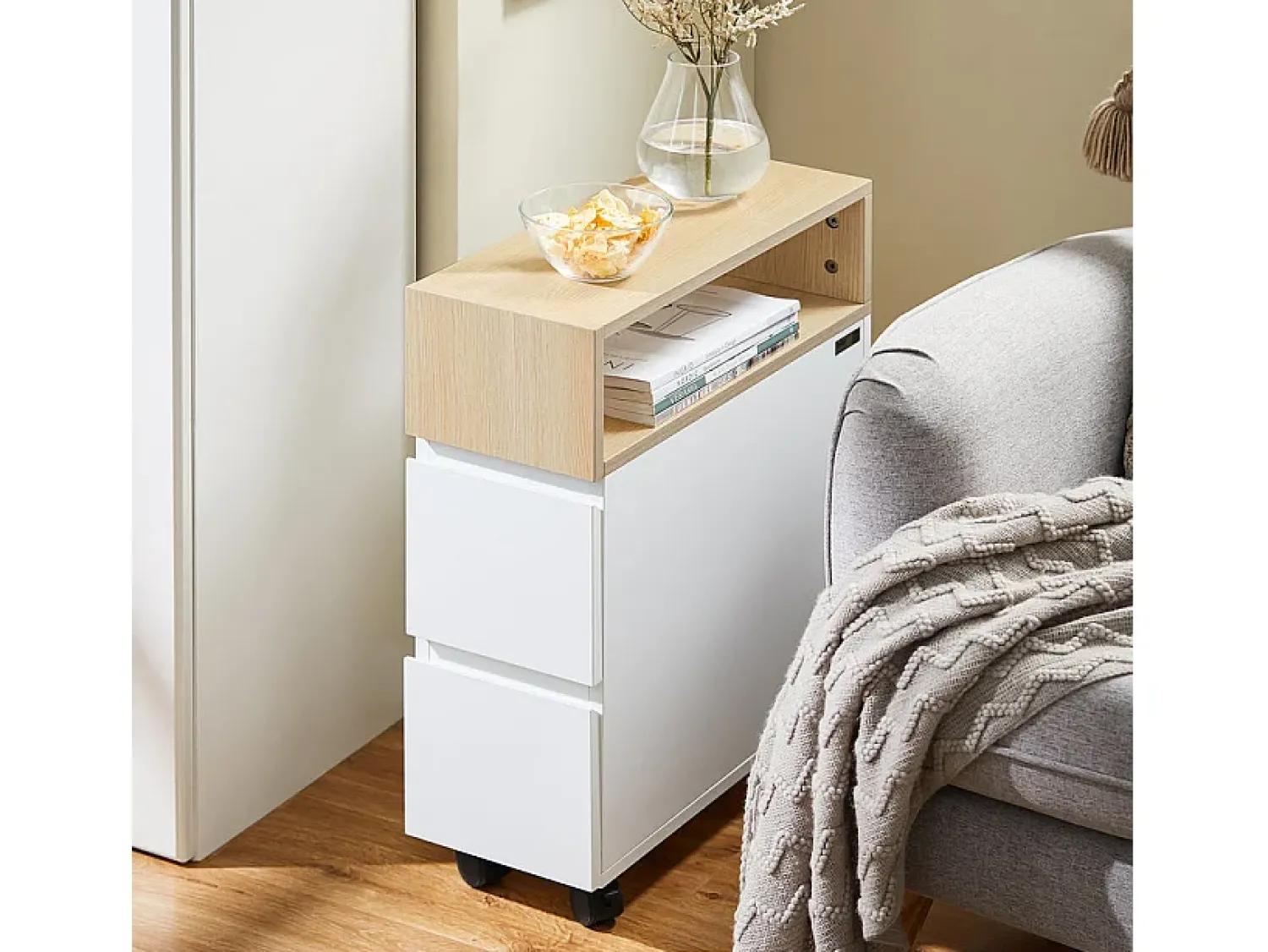 New Sobuy armário baixo, Armário com rodas, armário multifuncional FBT155-WN Branco
