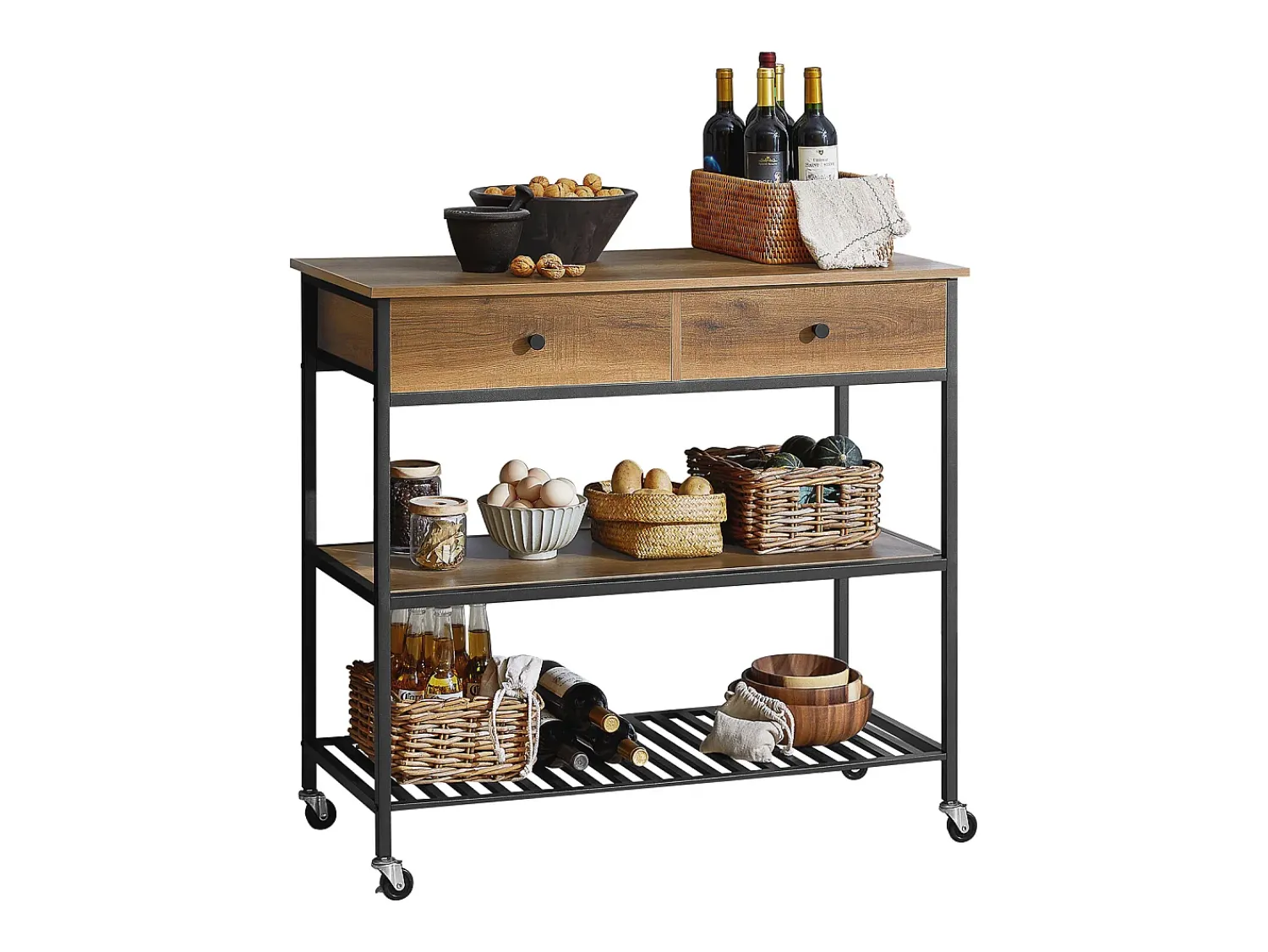 Móvel De Arrumação*Sobuy armário com rodas, armário de cozinha, carrinho de cozinha FKW112-PF Castanho