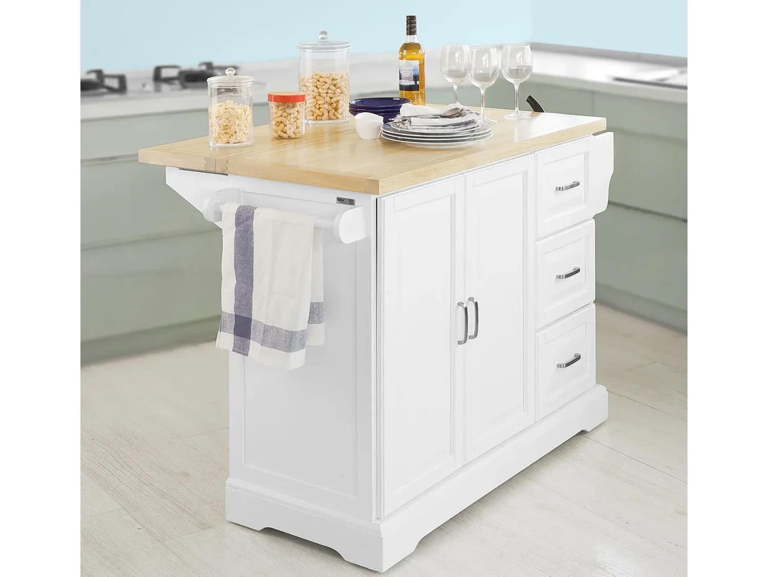 Móvel De Arrumação*Sobuy armário de cozinha, carrinho de cozinha, carrinho de cozinha com rodas FKW41-WN Branco