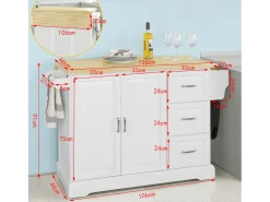 Móvel De Arrumação*Sobuy armário de cozinha, carrinho de cozinha, carrinho de cozinha com rodas FKW41-WN Branco