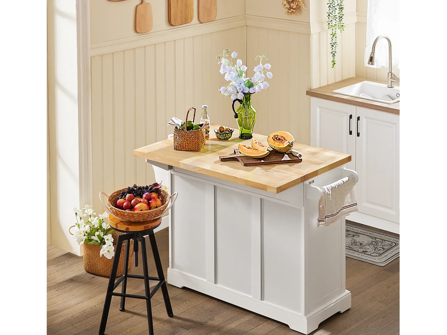 Móvel De Arrumação*Sobuy armário de cozinha, carrinho de cozinha, carrinho de cozinha com rodas FKW41-WN Branco
