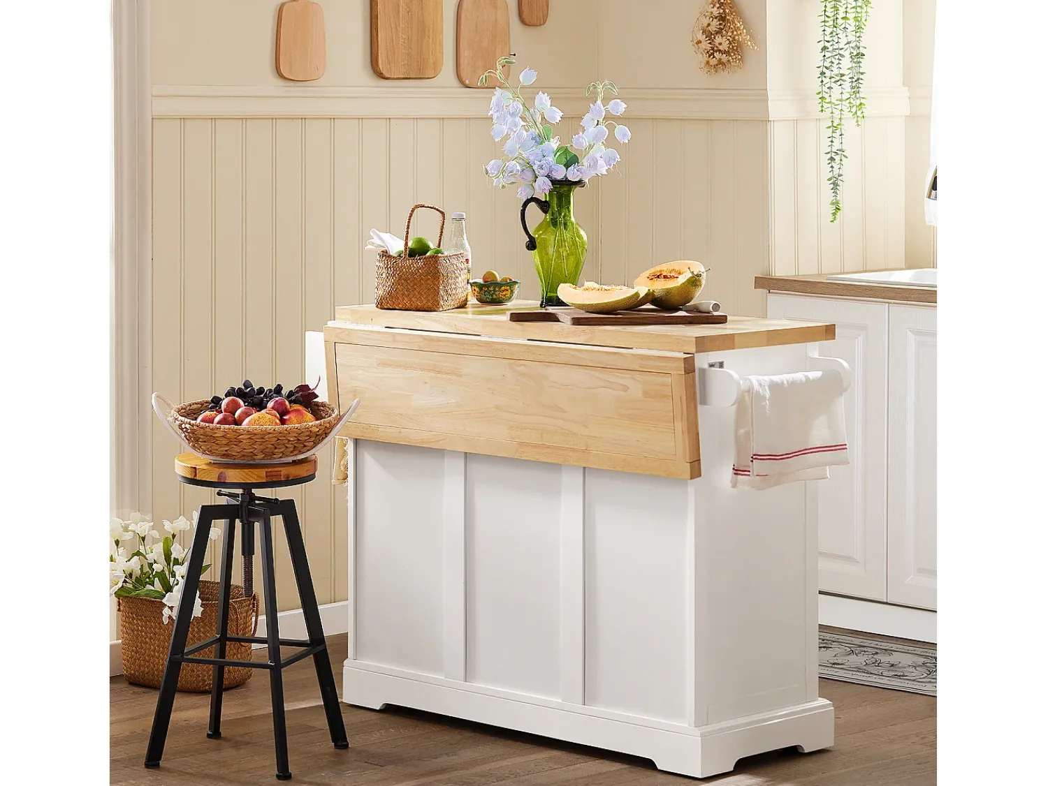Móvel De Arrumação*Sobuy armário de cozinha, carrinho de cozinha, carrinho de cozinha com rodas FKW41-WN Branco