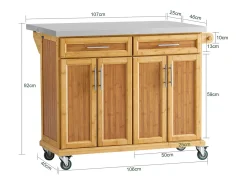 New Sobuy armário de cozinha, carrinho de cozinha, carrinho de cozinha com rodas FKW69-N Natural claro