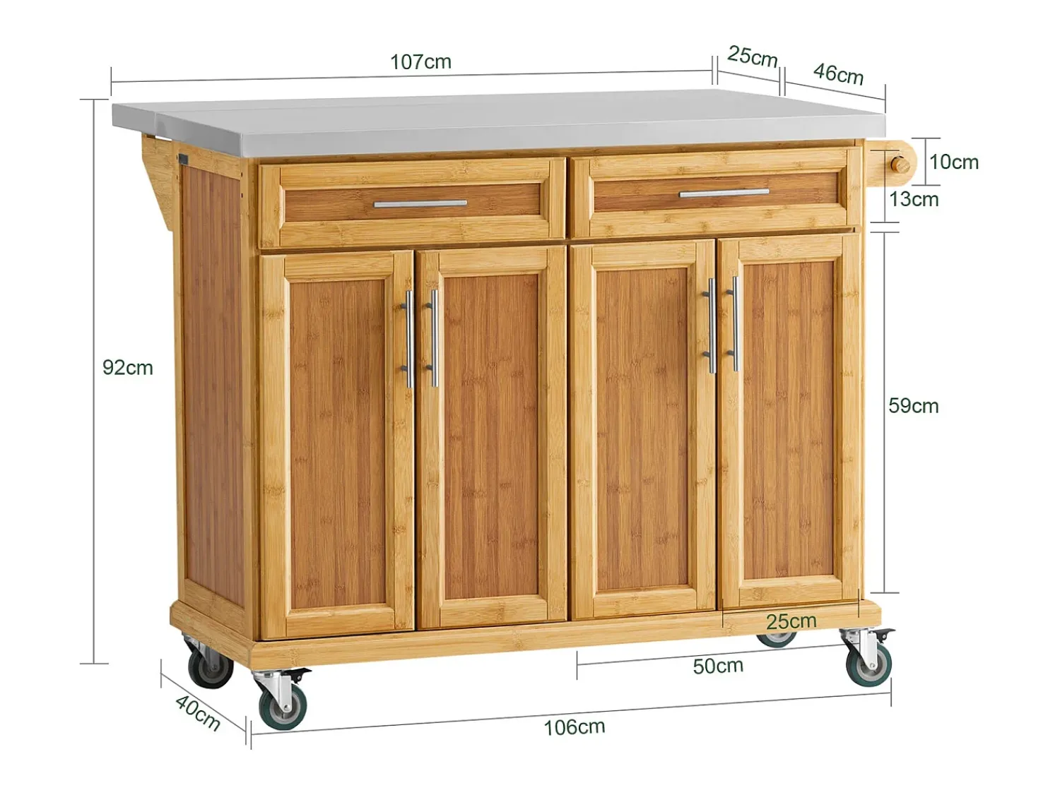 New Sobuy armário de cozinha, carrinho de cozinha, carrinho de cozinha com rodas FKW69-N Natural claro