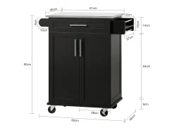 New Sobuy armário de cozinha, carrinho de cozinha, carrinho de cozinha com rodas FKW110-SCH Preto