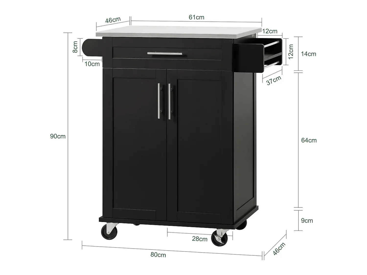 New Sobuy armário de cozinha, carrinho de cozinha, carrinho de cozinha com rodas FKW110-SCH Preto