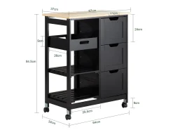 Móvel De Arrumação|Sobuy armário de cozinha, carrinho de cozinha, carrinho de cozinha com rodas FKW79-SCH Preto