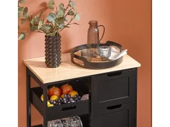 Móvel De Arrumação|Sobuy armário de cozinha, carrinho de cozinha, carrinho de cozinha com rodas FKW79-SCH Preto
