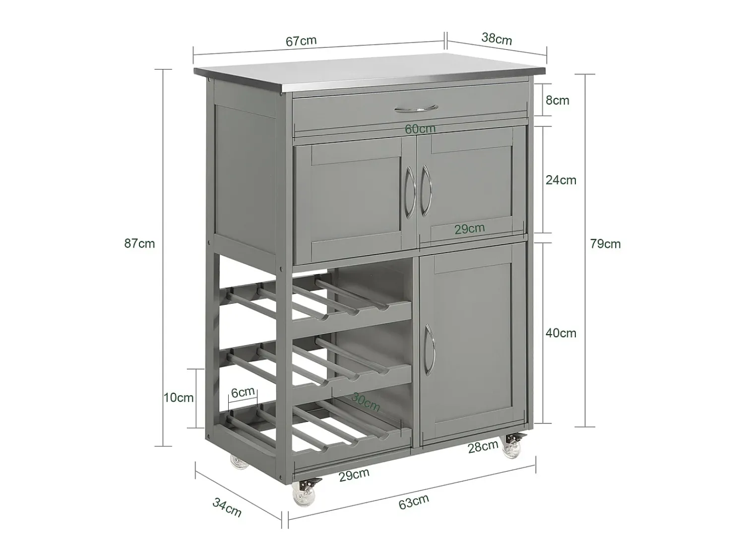 Sobuy armário de cozinha, carrinho de cozinha, carrinho de cozinha com rodas FKW45-HG^ Móvel De Arrumação