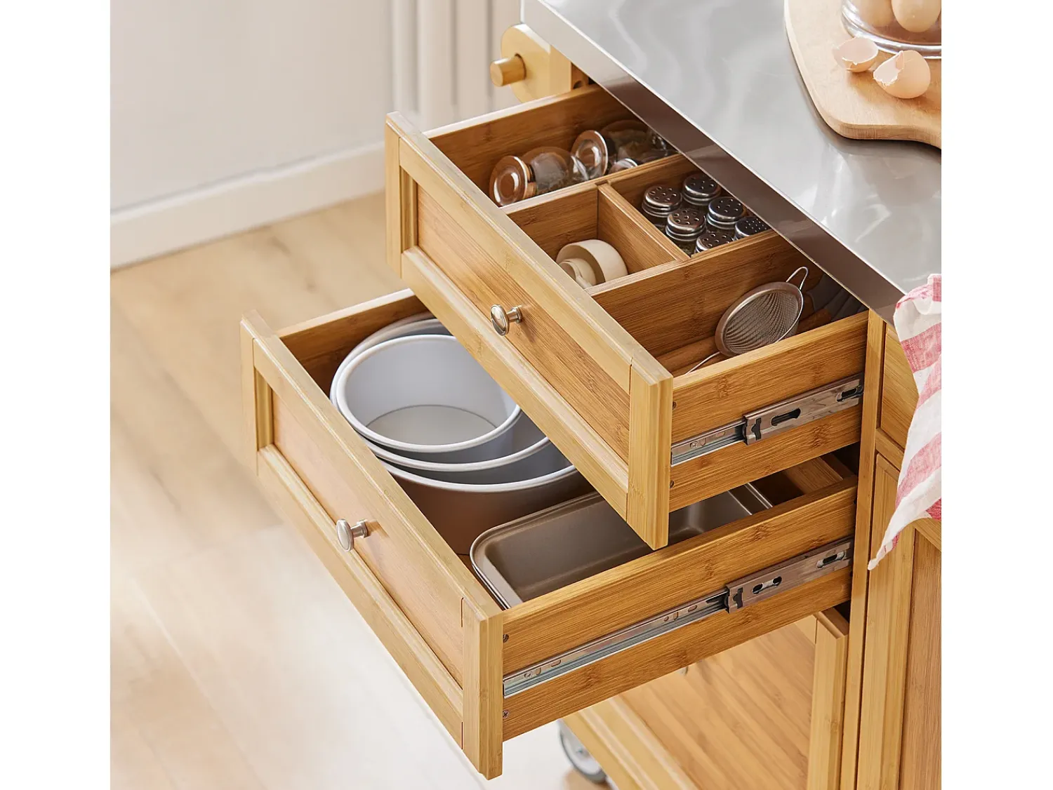 Sobuy armário de cozinha, carrinho de cozinha, carrinho de cozinha com rodas FKW70-N Natural claro
