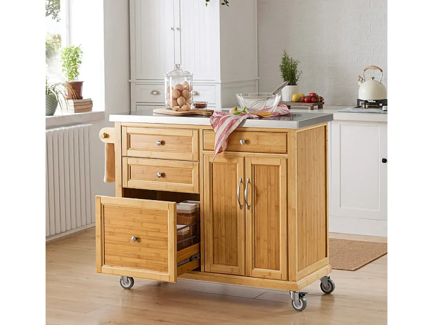 Sobuy armário de cozinha, carrinho de cozinha, carrinho de cozinha com rodas FKW70-N Natural claro
