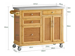 Sobuy armário de cozinha, carrinho de cozinha, carrinho de cozinha com rodas FKW70-N Natural claro