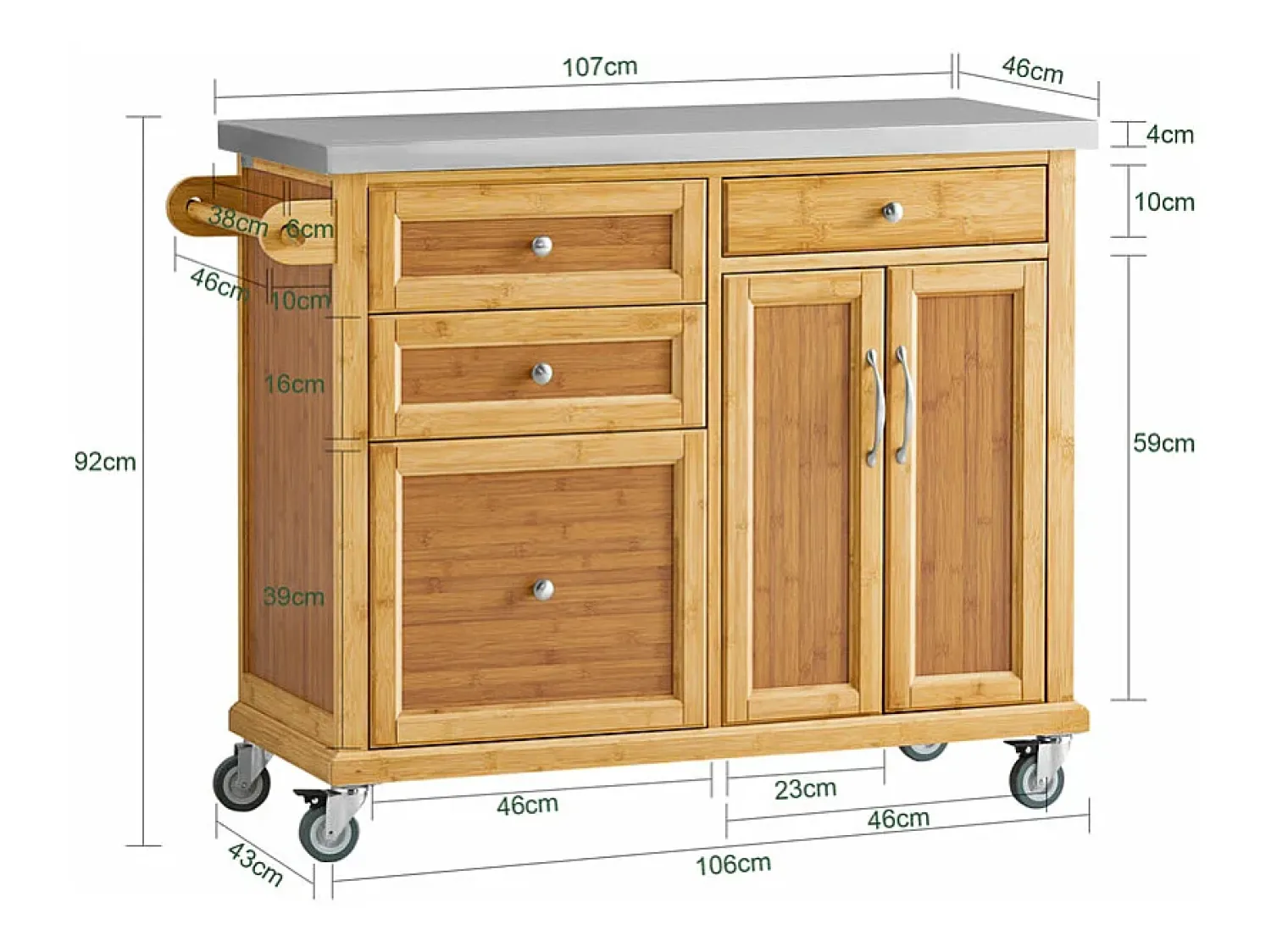 Sobuy armário de cozinha, carrinho de cozinha, carrinho de cozinha com rodas FKW70-N Natural claro