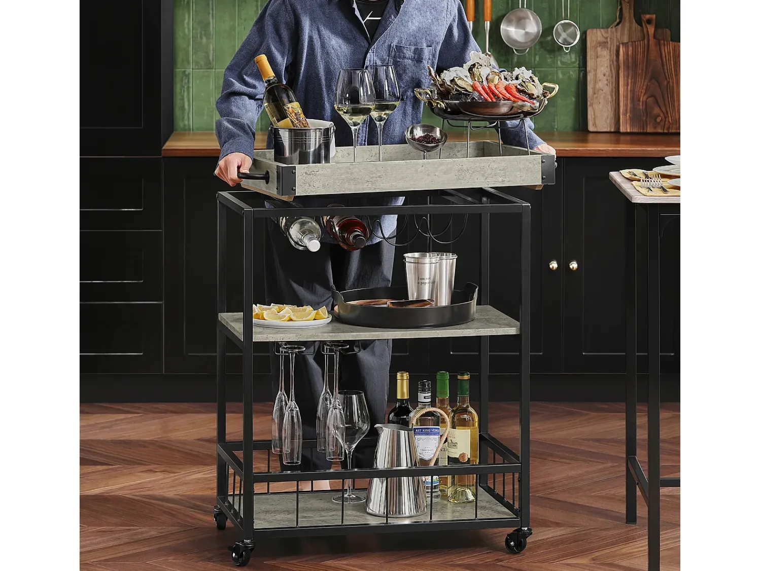 Sobuy armário de cozinha, carrinho de cozinha, carrinho de cozinha com rodas FKW56-HG Cinzento