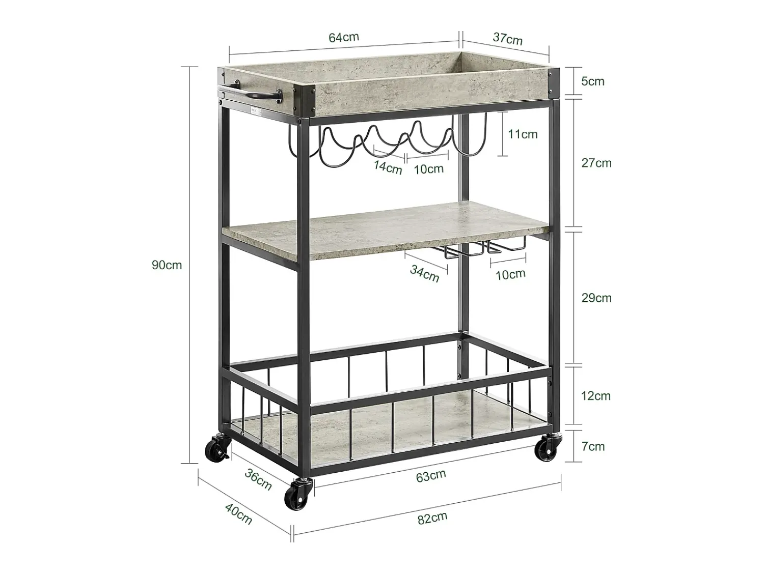 Sobuy armário de cozinha, carrinho de cozinha, carrinho de cozinha com rodas FKW56-HG Cinzento