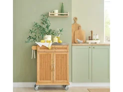 Móvel De Arrumação|Sobuy armário de cozinha, carrinho de cozinha, carrinho de cozinha com rodas FKW13-N Natural claro