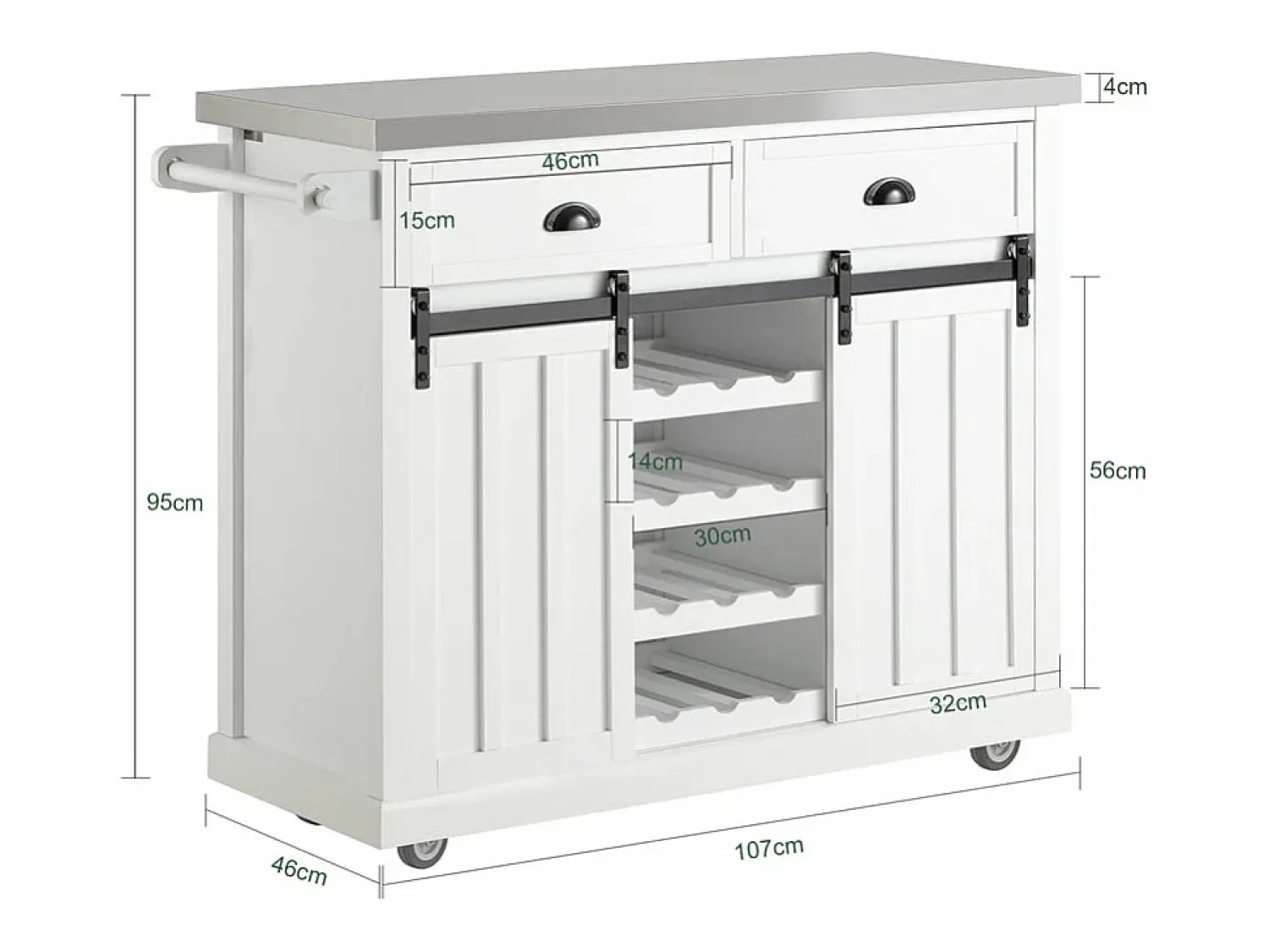 Móvel De Arrumação*Sobuy armário de cozinha, carrinho de cozinha, carrinho de cozinha com rodas FKW94-W Branco