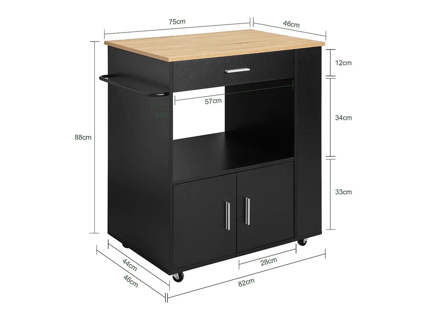 Móvel De Arrumação|Sobuy armário de cozinha, carrinho de cozinha, carrinho de cozinha com rodas FKW113-SCH Preto