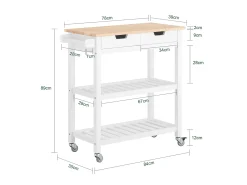 Móvel De Arrumação*Sobuy armário de cozinha, carrinho de cozinha, carrinho de cozinha com rodas FKW68-WN Branco