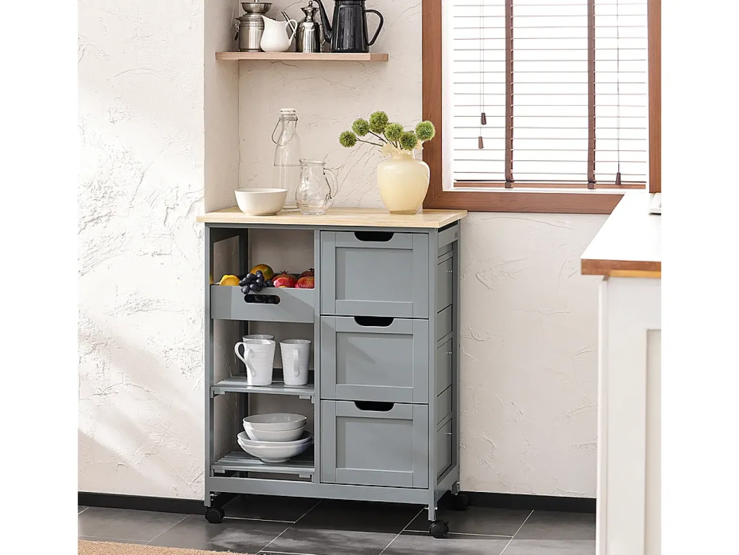 Móvel De Arrumação|Sobuy armário de cozinha, carrinho de cozinha, carrinho de cozinha com rodas FKW79-HG Cinzento