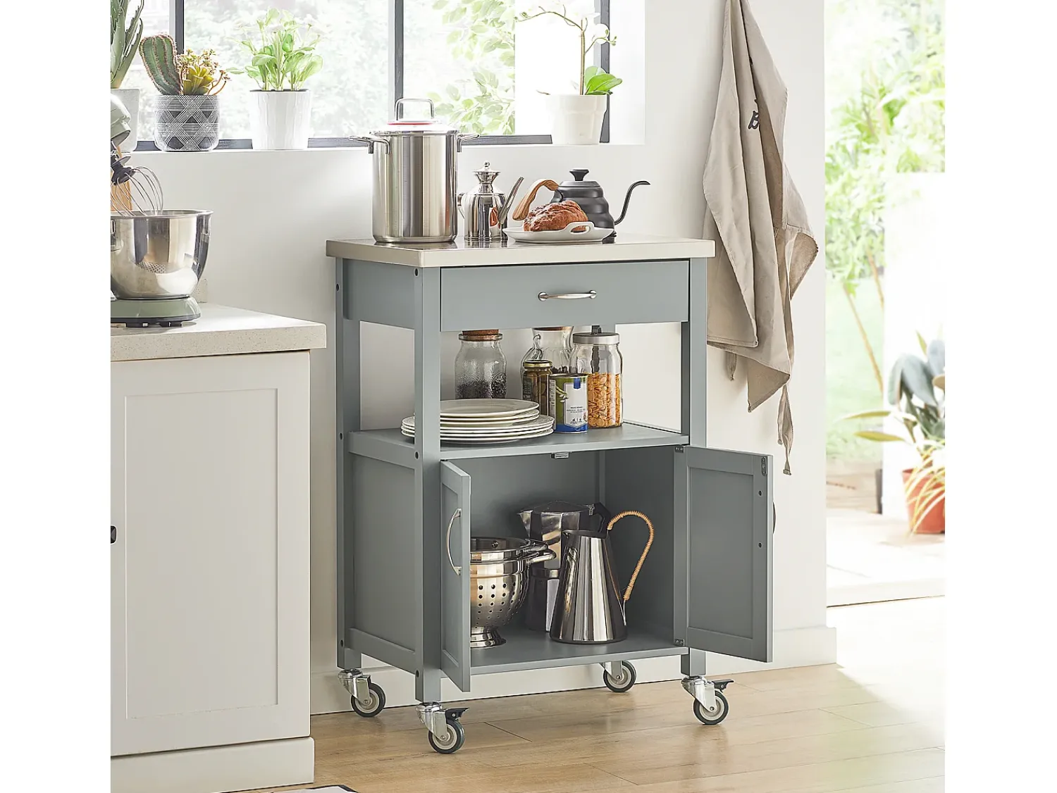 Sobuy armário de cozinha, carrinho de cozinha, carrinho de cozinha com rodas FKW22-HG Cinzento