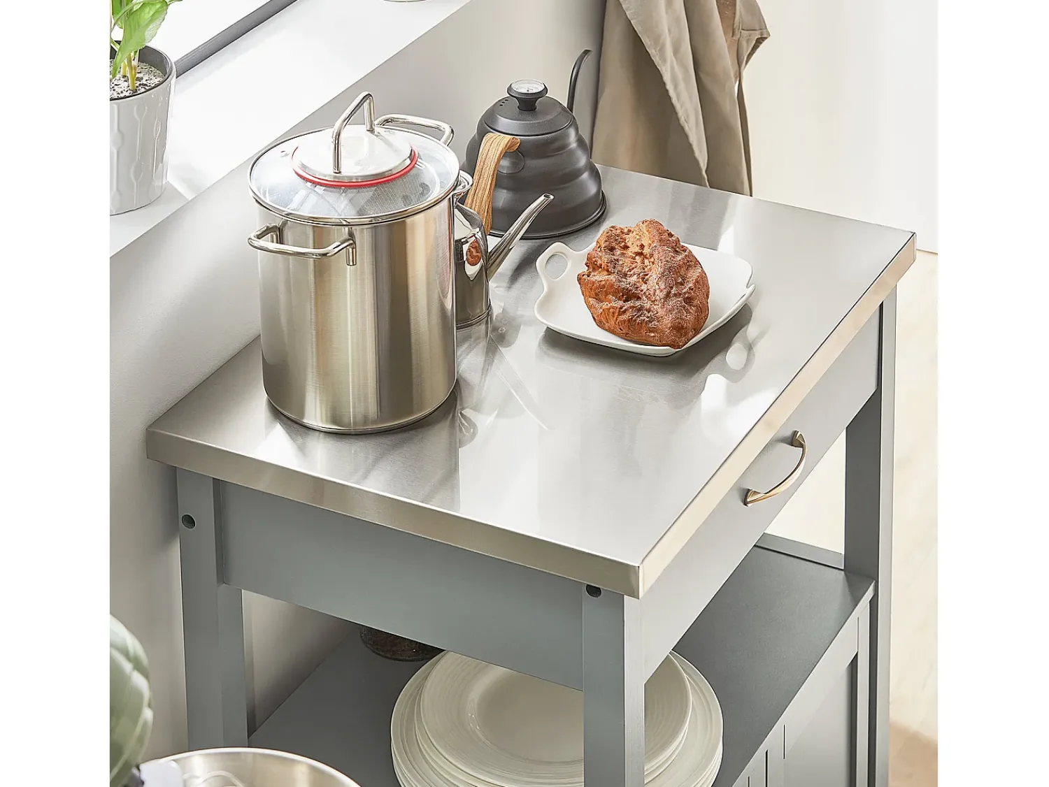 Sobuy armário de cozinha, carrinho de cozinha, carrinho de cozinha com rodas FKW22-HG Cinzento