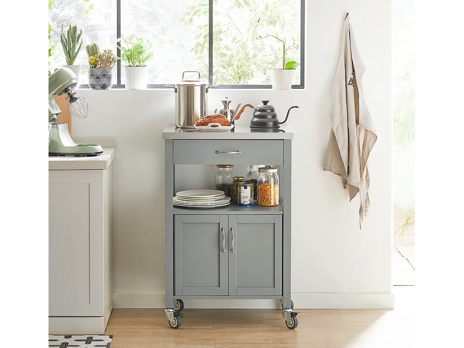 Sobuy armário de cozinha, carrinho de cozinha, carrinho de cozinha com rodas FKW22-HG Cinzento