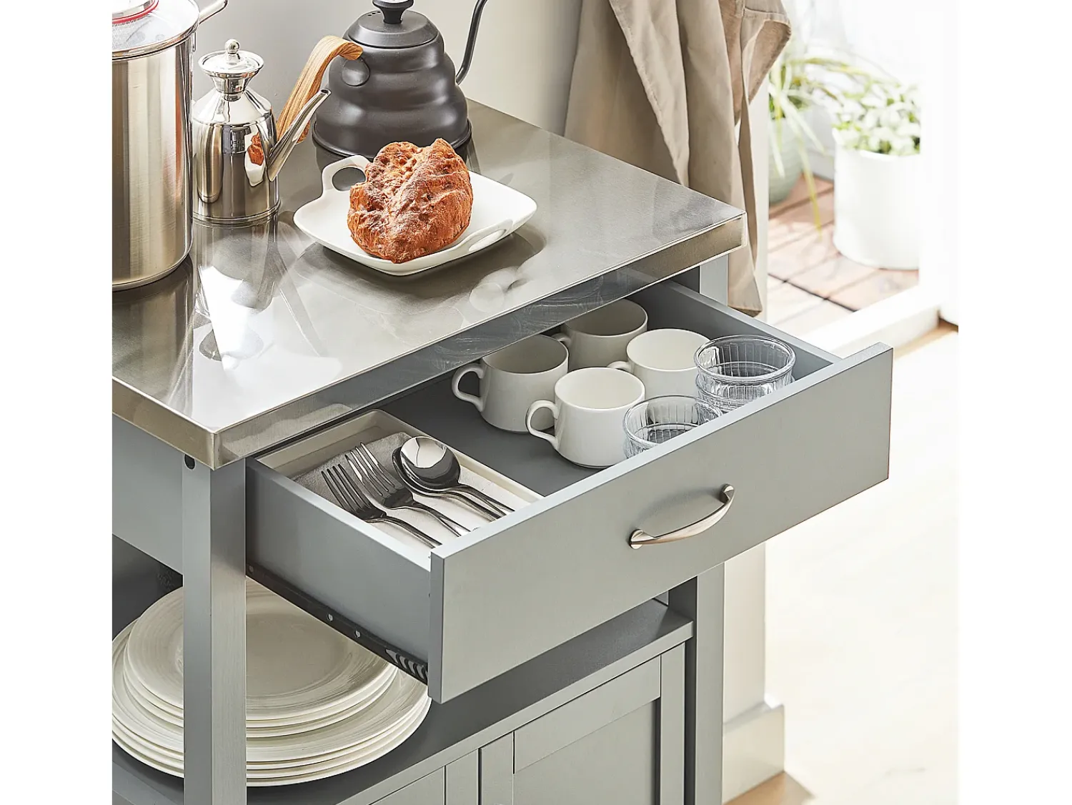 Sobuy armário de cozinha, carrinho de cozinha, carrinho de cozinha com rodas FKW22-HG Cinzento