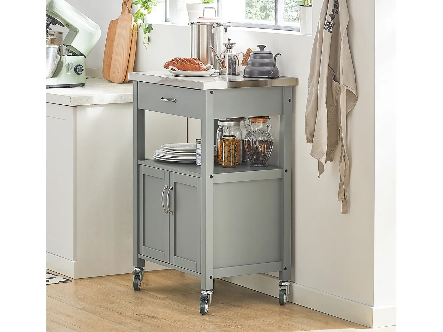 Sobuy armário de cozinha, carrinho de cozinha, carrinho de cozinha com rodas FKW22-HG Cinzento