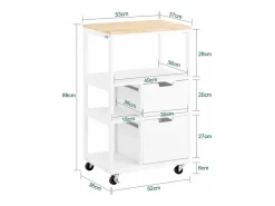 New Sobuy armário de cozinha, carrinho de cozinha, carrinho de cozinha com rodas FKW111-WN Branco
