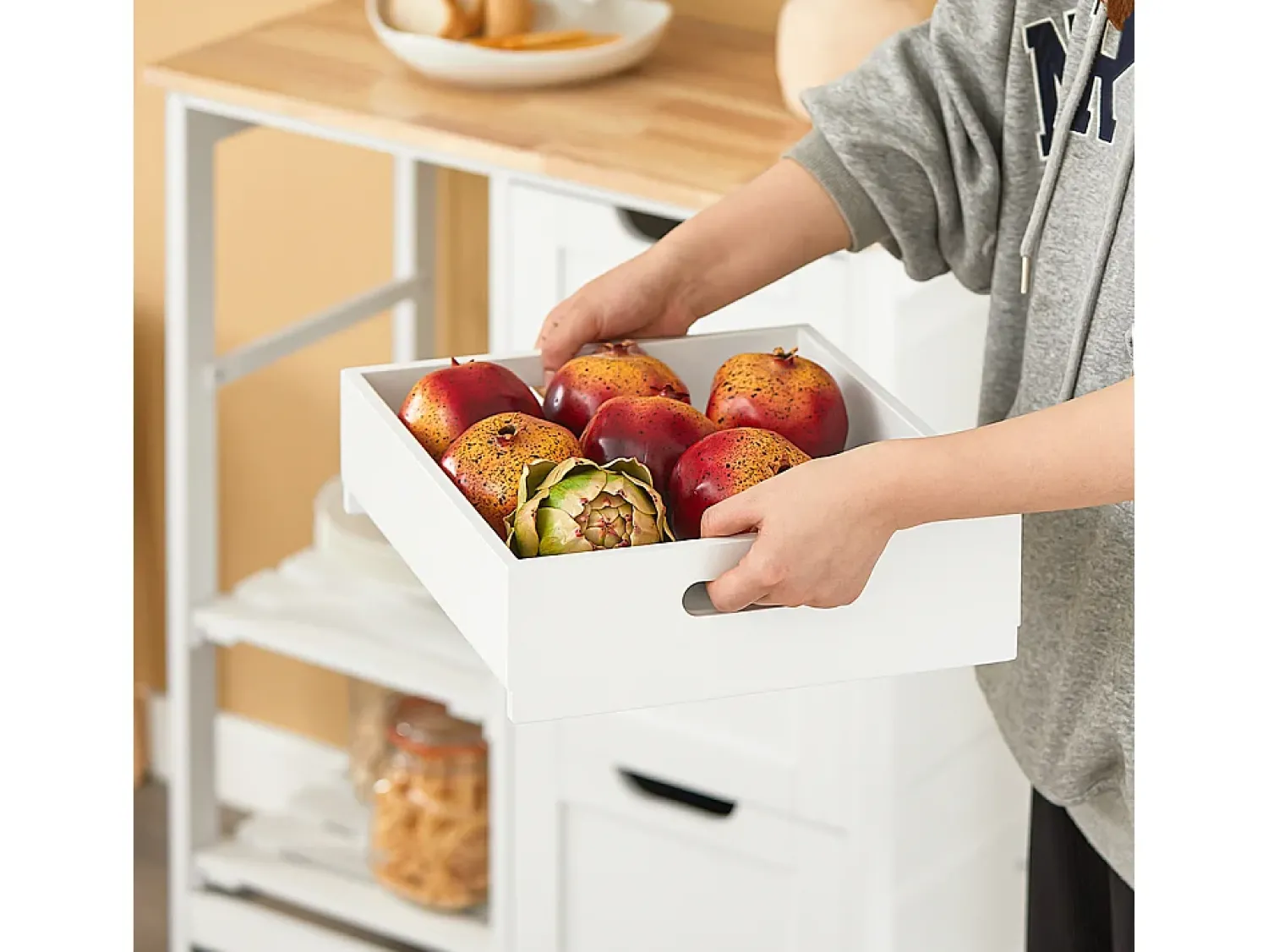 Móvel De Arrumação*Sobuy armário de cozinha, carrinho de cozinha, carrinho de cozinha com rodas FKW79-W Branco