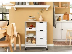 Móvel De Arrumação*Sobuy armário de cozinha, carrinho de cozinha, carrinho de cozinha com rodas FKW79-W Branco