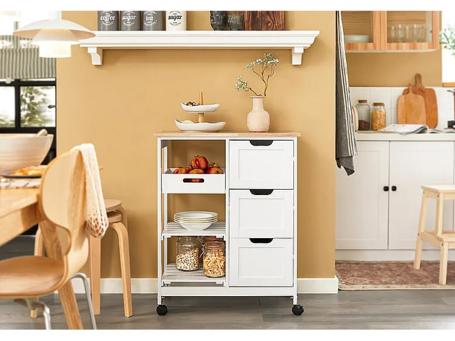 Móvel De Arrumação*Sobuy armário de cozinha, carrinho de cozinha, carrinho de cozinha com rodas FKW79-W Branco