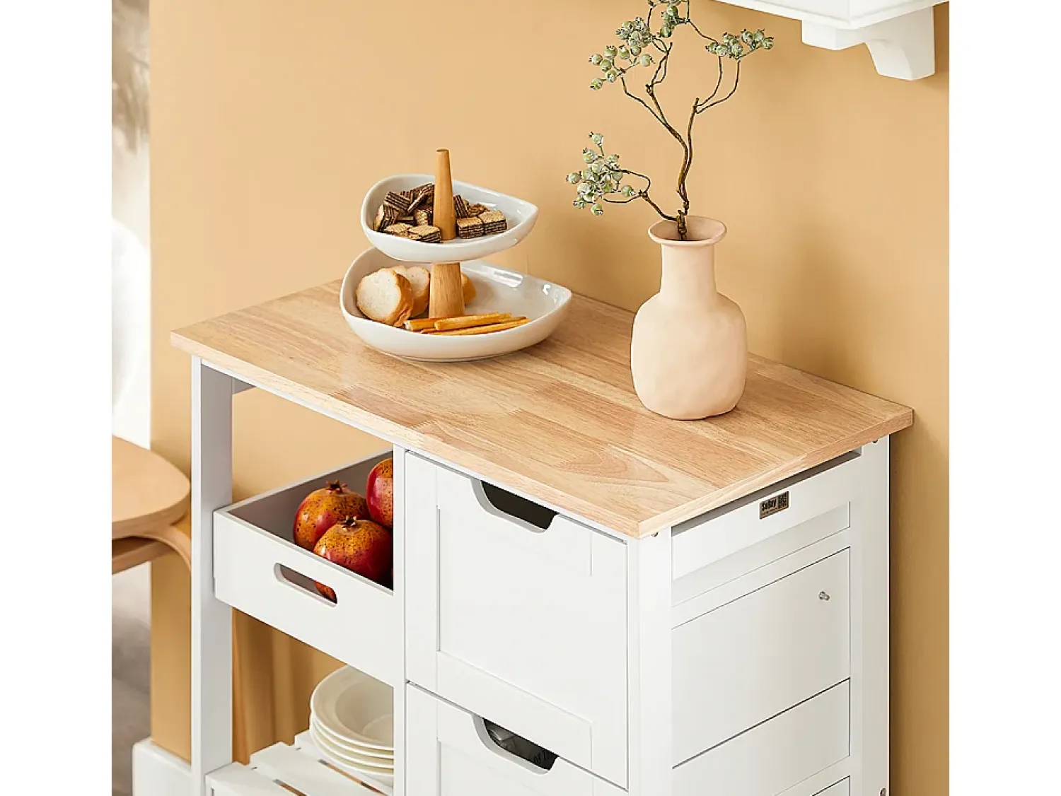 Móvel De Arrumação*Sobuy armário de cozinha, carrinho de cozinha, carrinho de cozinha com rodas FKW79-W Branco