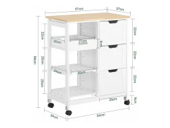Móvel De Arrumação*Sobuy armário de cozinha, carrinho de cozinha, carrinho de cozinha com rodas FKW79-W Branco