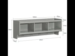 New Sobuy armário de parede, cabide de parede, Cabide de parede com prateleira FHK28-HG Cinzento