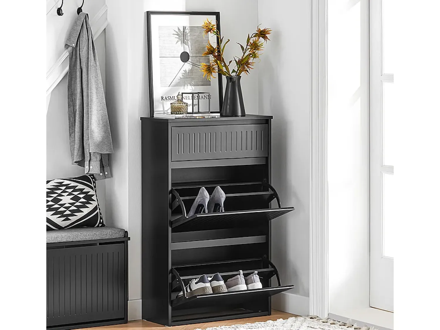 Móvel De Arrumação|Sapateira*Sobuy armário de sapatos, Armário de sapatos estreito, armário para sapatos FSR165-SCH Preto