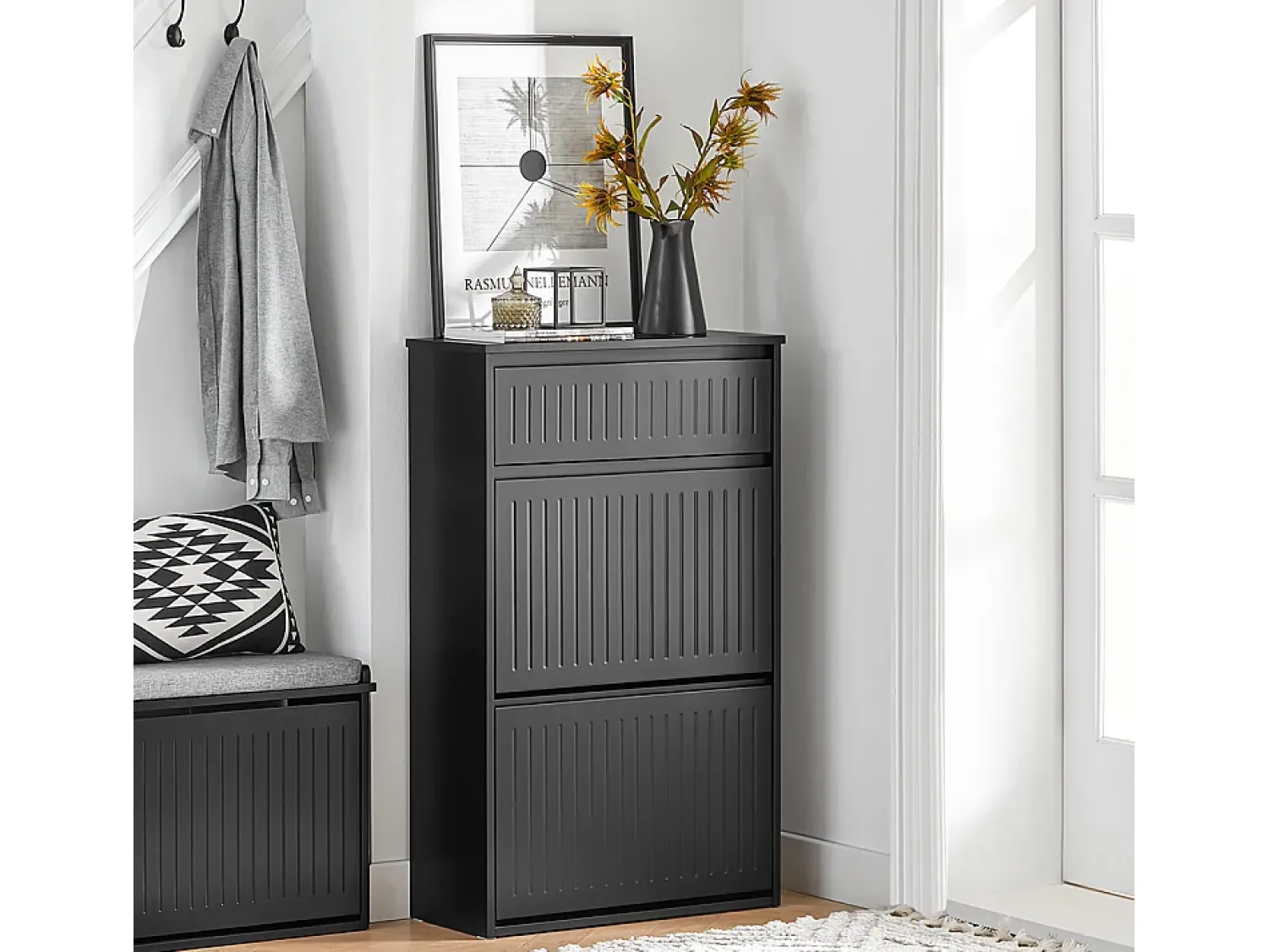 Móvel De Arrumação|Sapateira*Sobuy armário de sapatos, Armário de sapatos estreito, armário para sapatos FSR165-SCH Preto