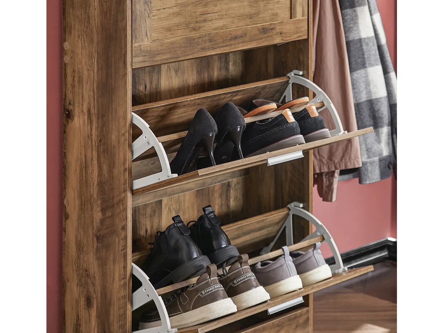 Móvel De Arrumação|Sapateira|Sobuy armário de sapatos, Armário de sapatos estreito, armário para sapatos FSR137-L-F Natural escuro