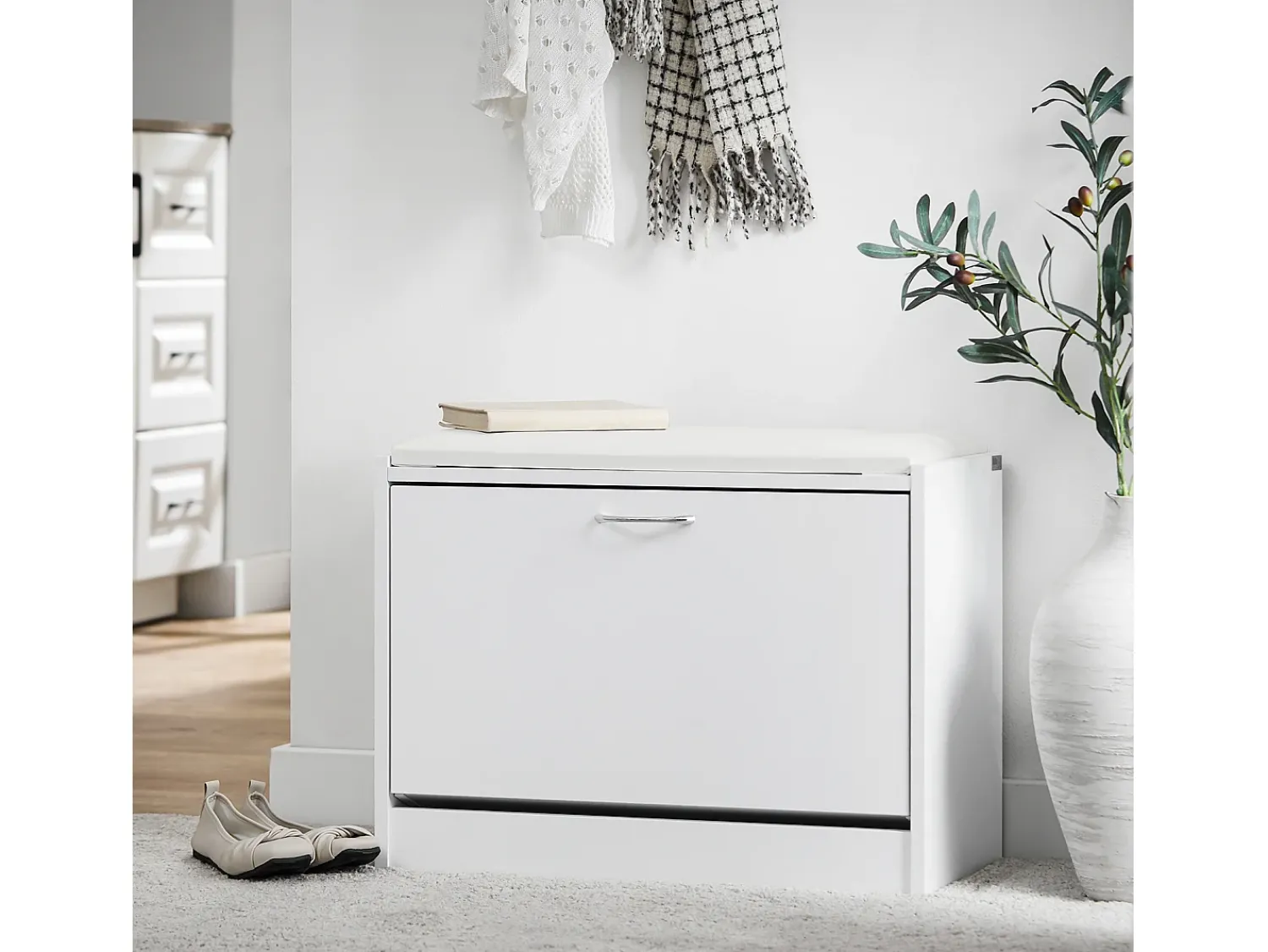 Online Sobuy Armário de sapatos com prateleira, banco, Banco com sapateira FSR16-W Branco