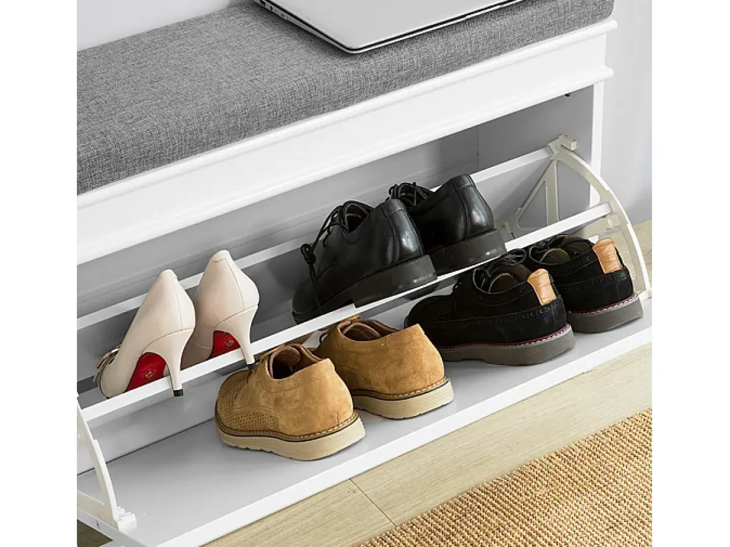 Móvel De Arrumação|Sapateira|Sobuy Armário de sapatos com prateleira, banco, Banco com sapateira FSR82-L-W Branco