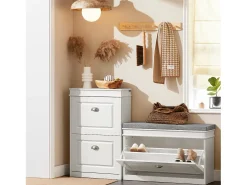 Móvel De Arrumação|Sapateira|Sobuy Armário de sapatos com prateleira, banco, Banco com sapateira FSR82-L-W Branco
