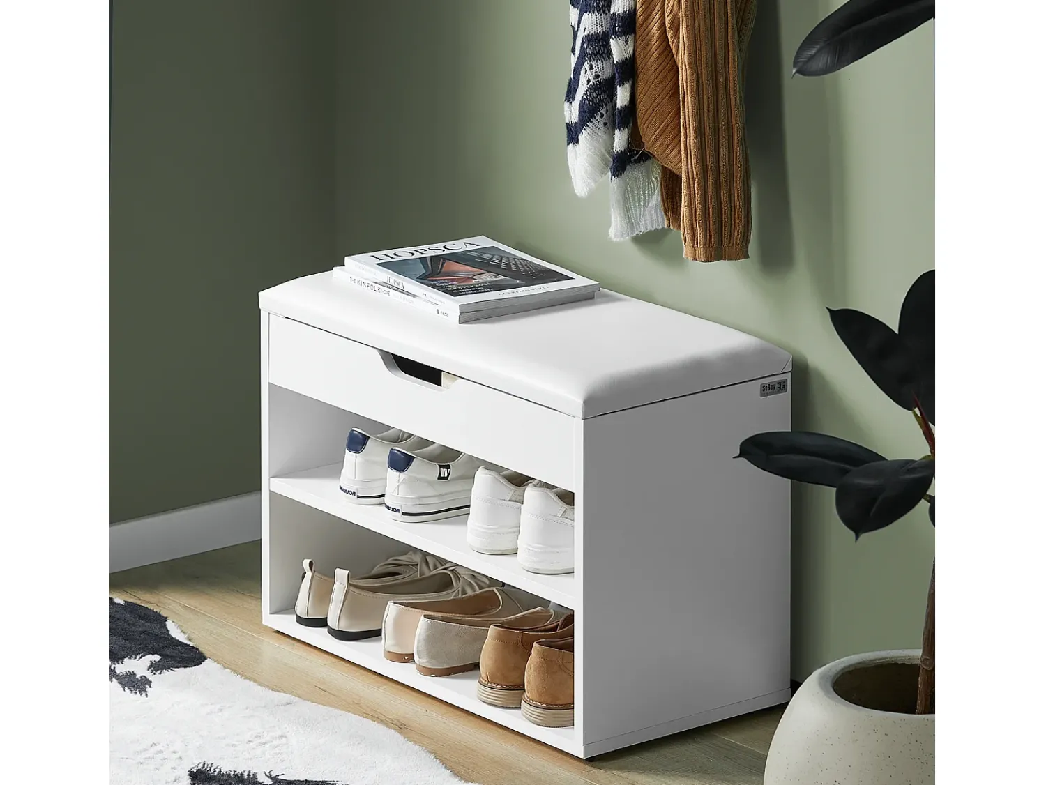 Móvel De Arrumação|Sapateira|Sobuy Armário de sapatos com prateleira, banco, Banco com sapateira FSR25-W Branco